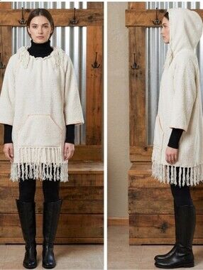 Upcycled Nubby Ivory Blanket Hoodie M-L Handmade Dont Throw It Out